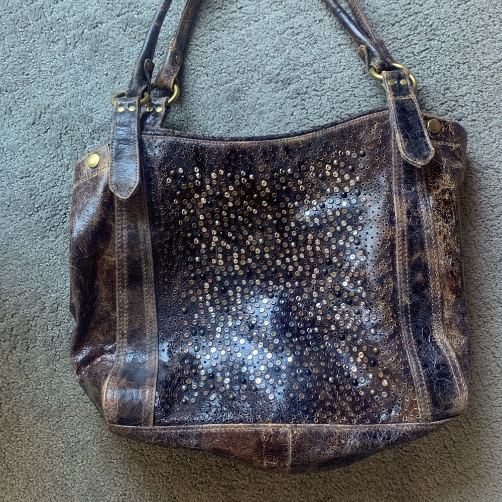 Frye distressed studded leather tote. Never used
